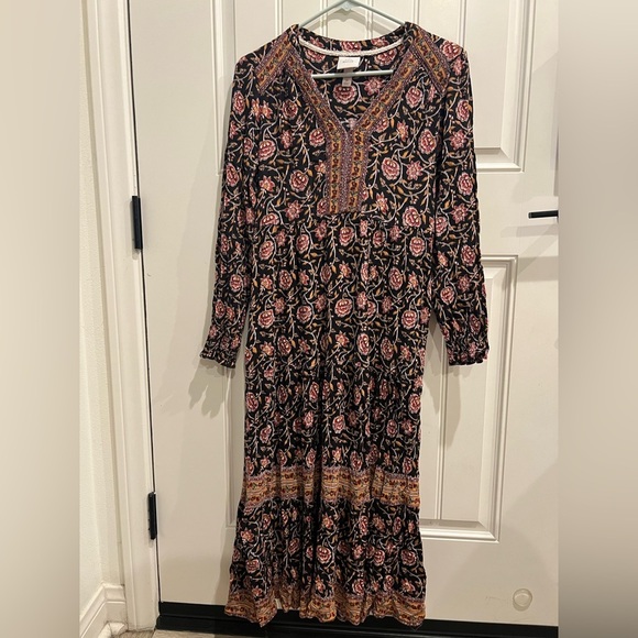 Knox Rose Medium Brown and Orange Tiered Sundress with Bishop Sleeves - Picture 1 of 11